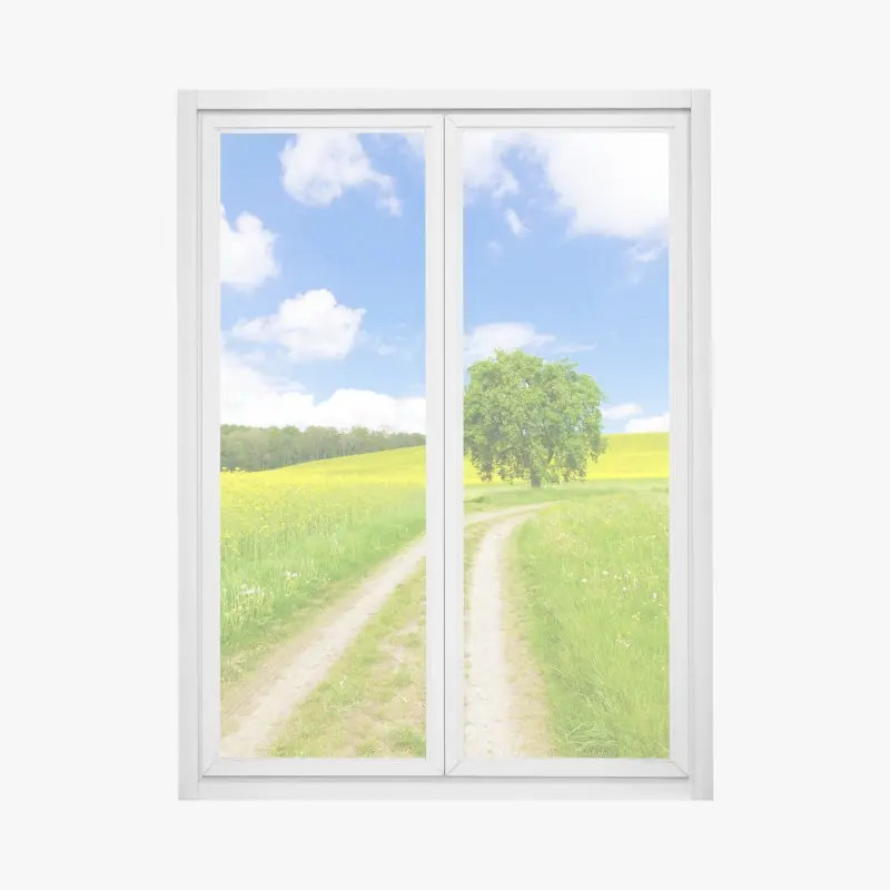 Fensteraufkleber sonniger feldweg mit einsamem baum