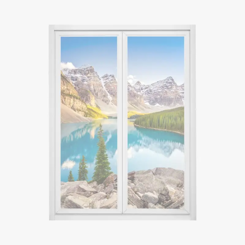 Fensteraufkleber sonnenbeschienenes Moraine Lake bergpanorama
