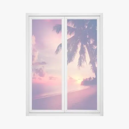 Fensteraufkleber tropischer sonnenuntergang am strand – Pixers®