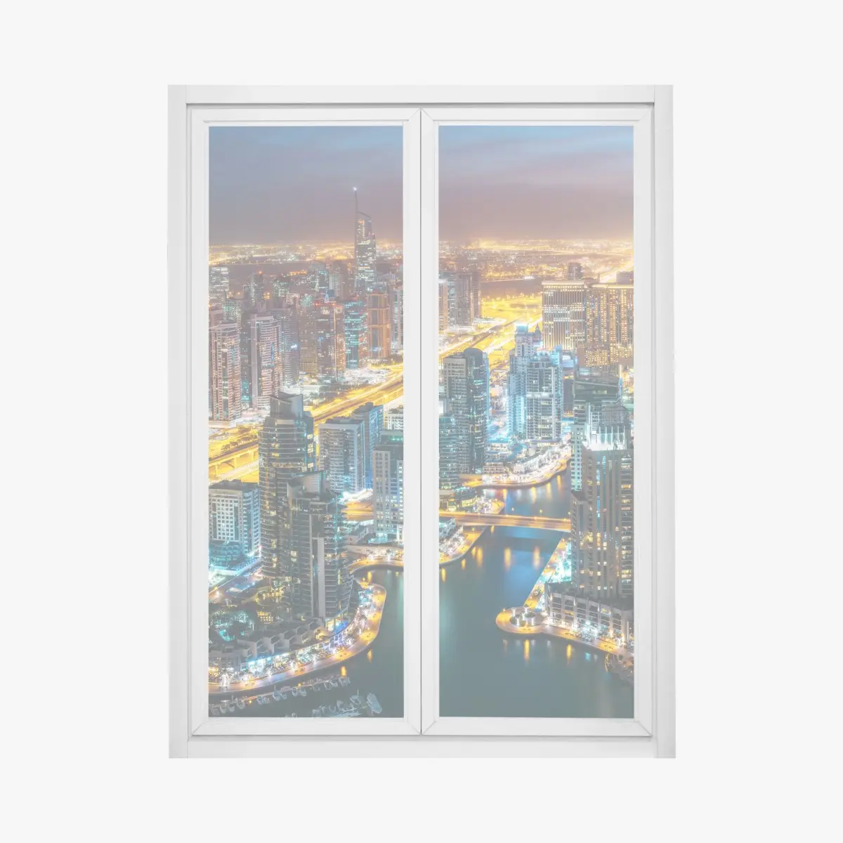 Fensteraufkleber nächtliche skyline Dubai Marina – Pixers®