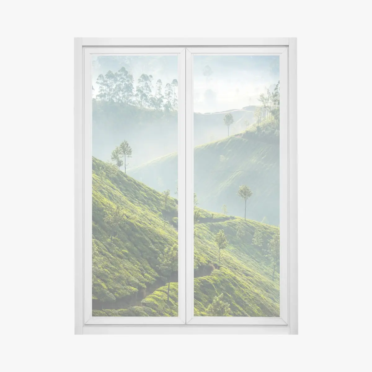 Fensteraufkleber neblige teeplantagen auf den hügeln von Munnar – Pixers®