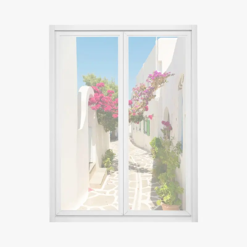 Fensteraufkleber sonnige mediterrane gasse mit bougainvillea