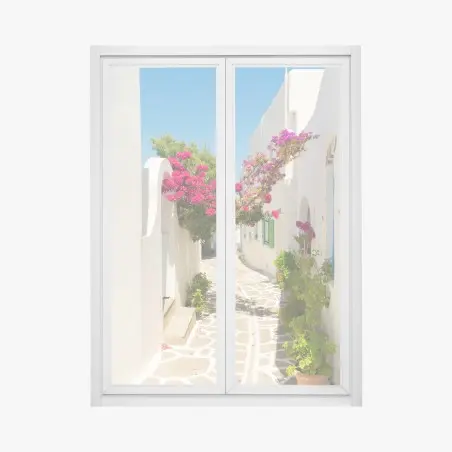 Fensteraufkleber sonnige mediterrane gasse mit bougainvillea – Pixers®