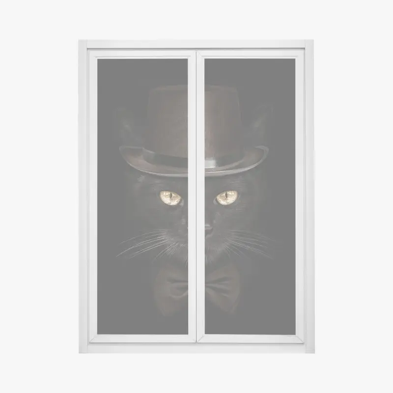 Fensteraufkleber elegante schwarze katze mit zylinder und fliege