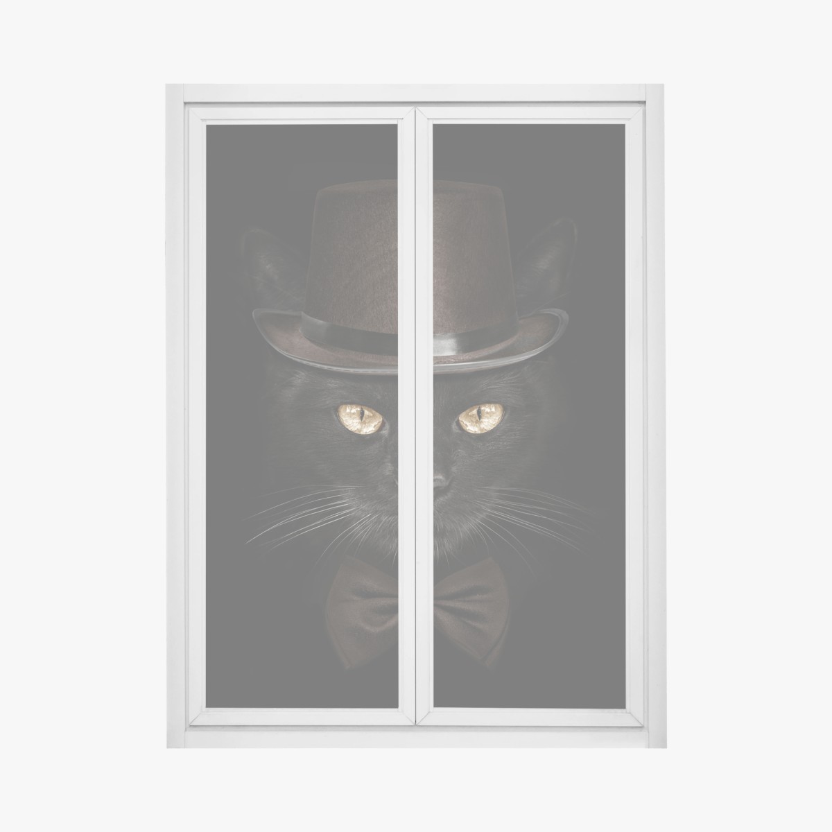 Fensteraufkleber elegante schwarze katze mit zylinder und fliege – Pixers®