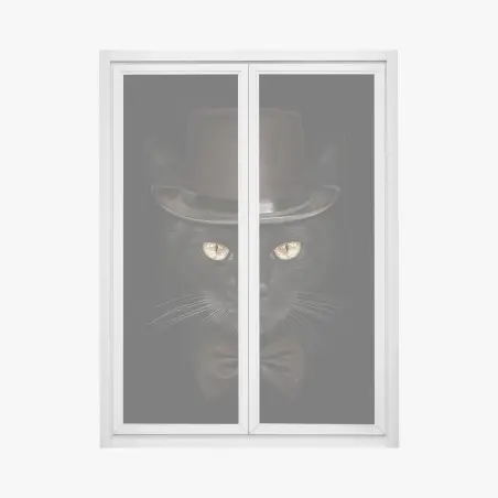 Fensteraufkleber elegante schwarze katze mit zylinder und fliege – Pixers®
