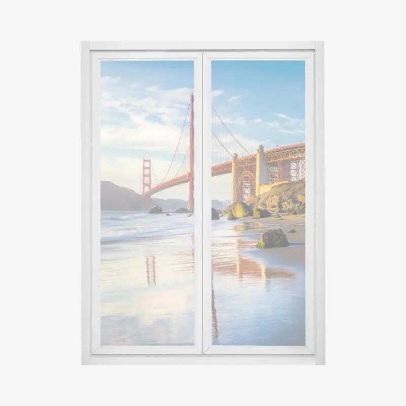 Fensteraufkleber Golden Gate Bridge reflektiert am strand
