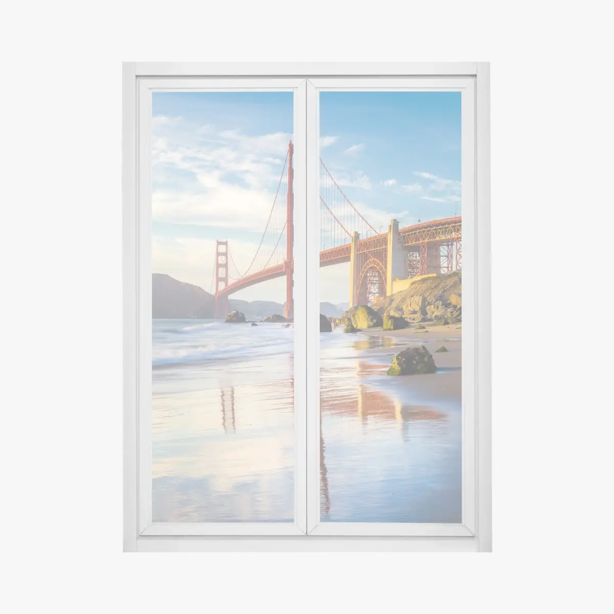 Fensteraufkleber Golden Gate Bridge reflektiert am strand – Pixers®