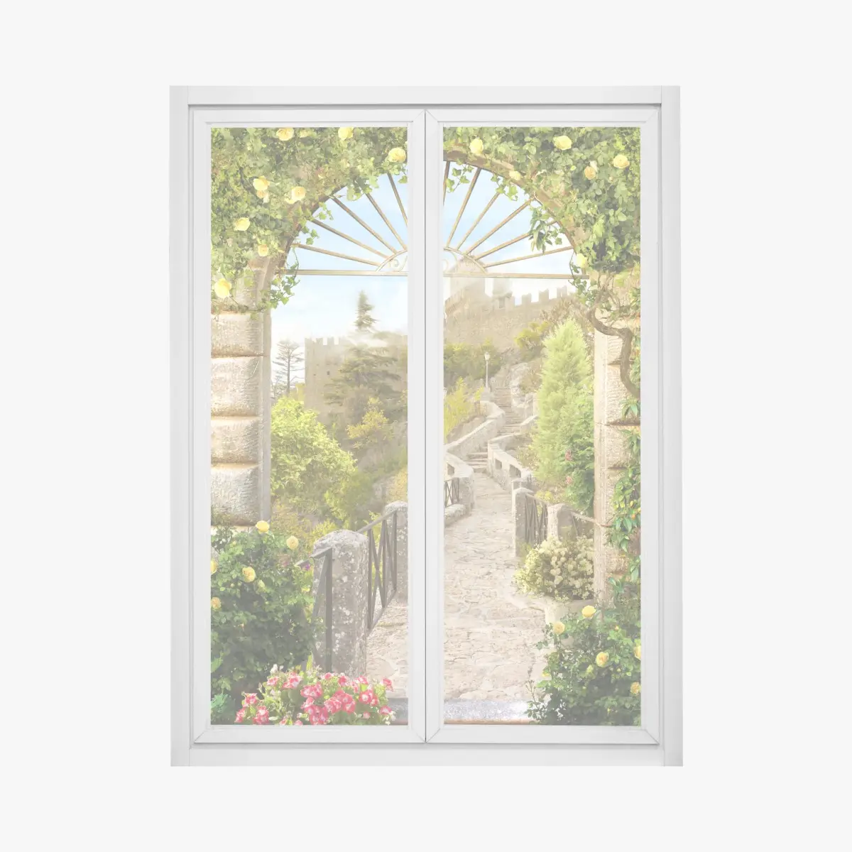 Fensteraufkleber sonniger gartenweg zum schloss – Pixers®