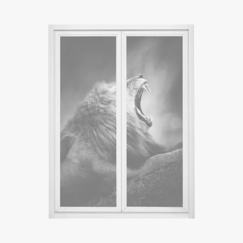 Fensteraufkleber majestätischer brüllender löwe in monochrom