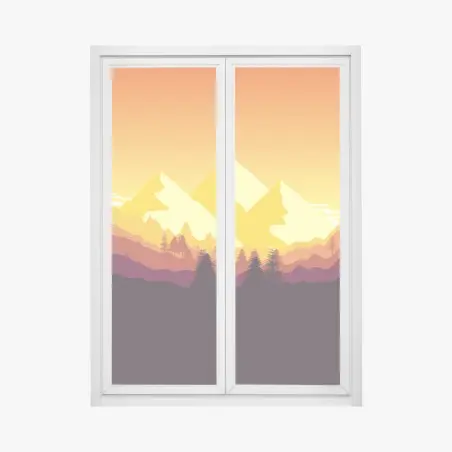 Fensteraufkleber goldener sonnenuntergang über bergen – Pixers®