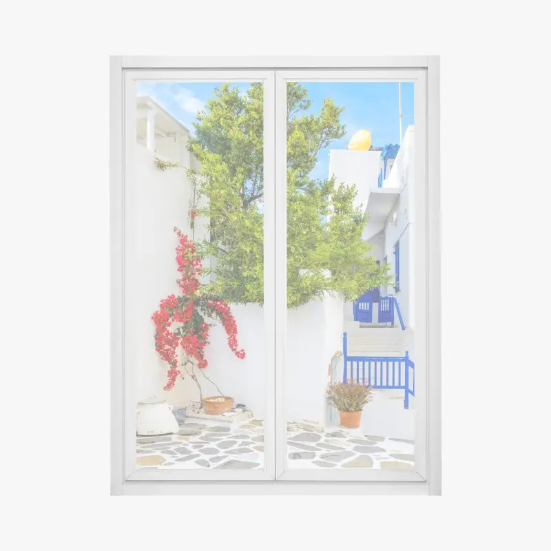 Fensteraufkleber sonniger mediterraner innenhof mit bougainvillea