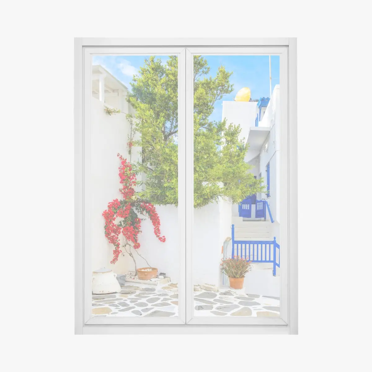 Fensteraufkleber sonniger mediterraner innenhof mit bougainvillea – Pixers®