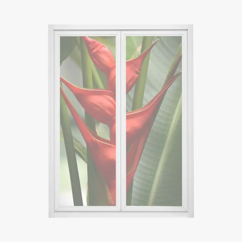 Fensteraufkleber leuchtende rote heliconia blüte