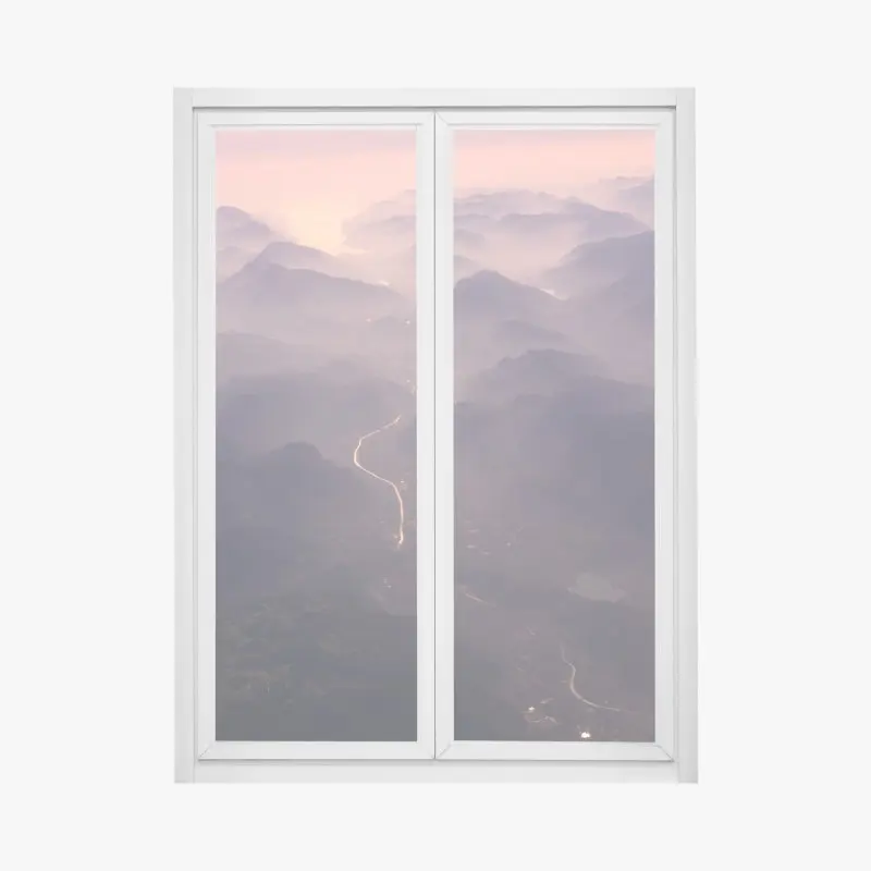 Fensteraufkleber nebliges pastell bergtal