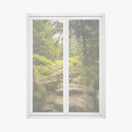Fensteraufkleber ruhiger waldweg durch nadelwald – Pixers®