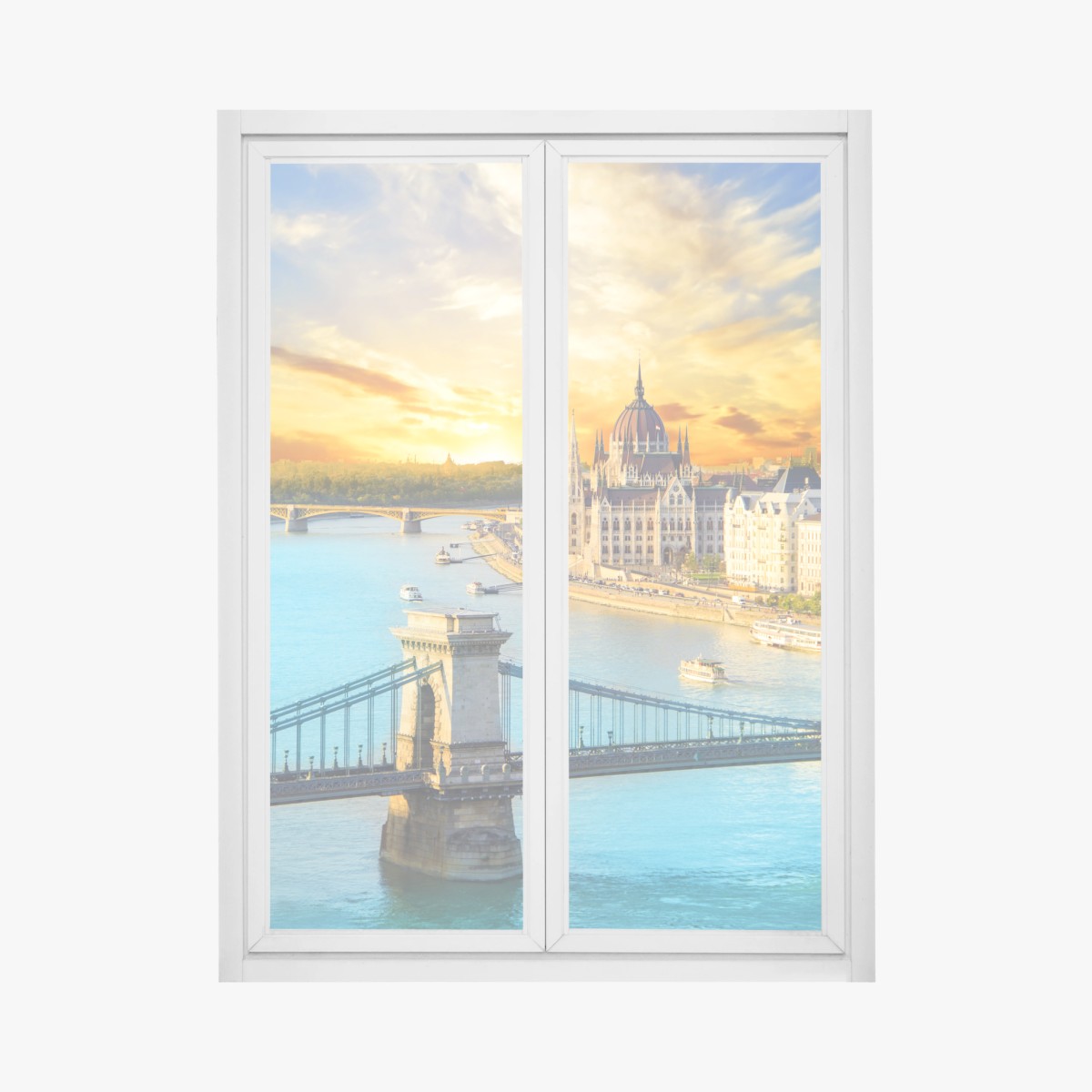 Fensteraufkleber sonnenuntergang über Budapest und der Kettenbrücke – Pixers®
