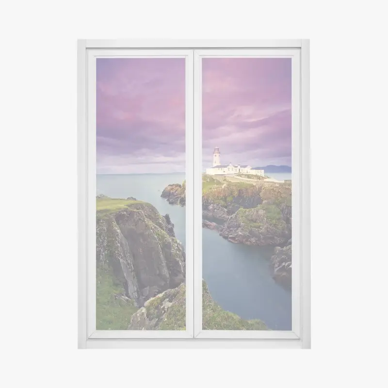 Fensteraufkleber lila leuchtturm an steiler küste