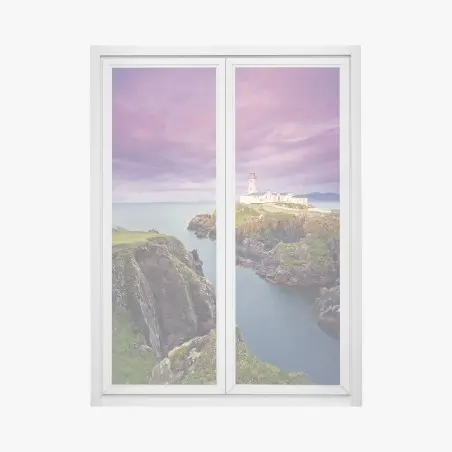 Fensteraufkleber lila leuchtturm an steiler küste – Pixers®