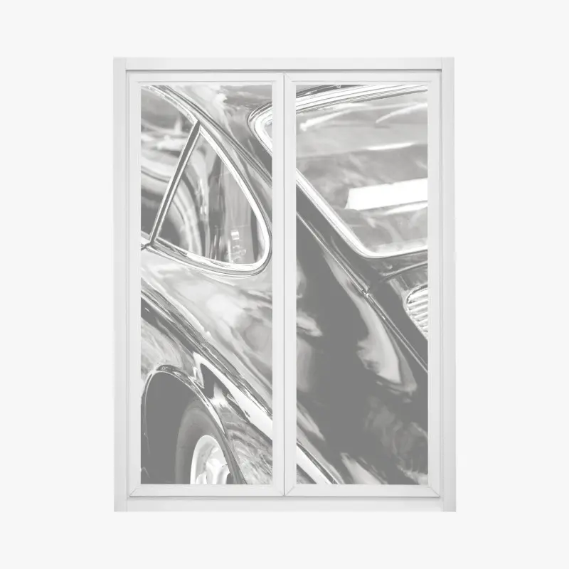 Fensteraufkleber oldtimer rückansicht detail in schwarzweiß