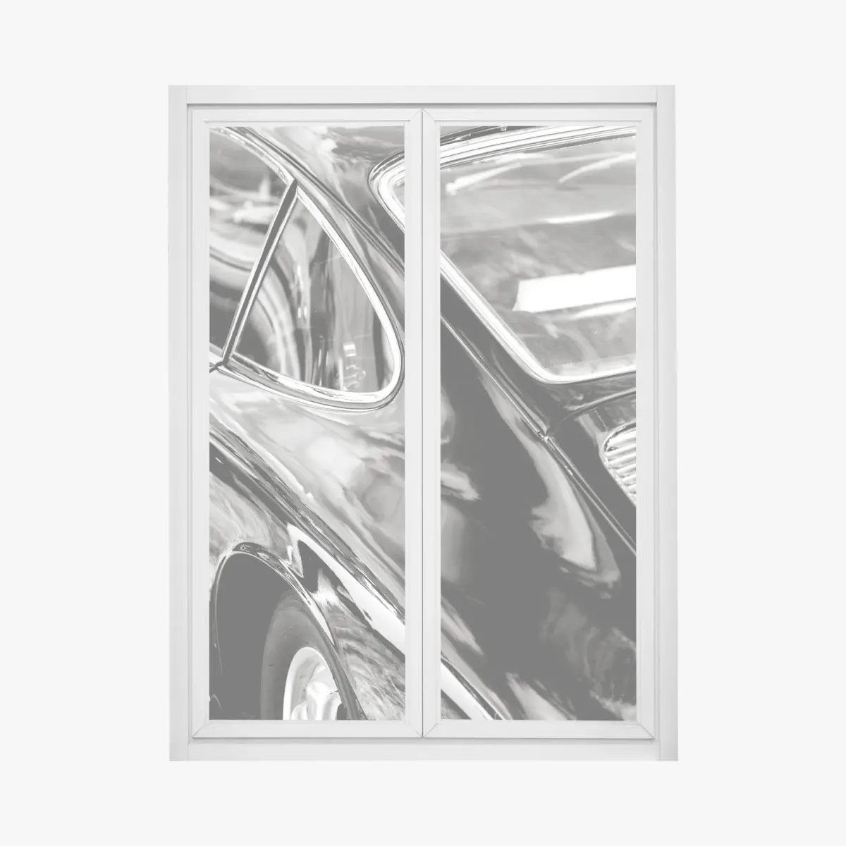 Fensteraufkleber oldtimer rückansicht detail in schwarzweiß – Pixers®