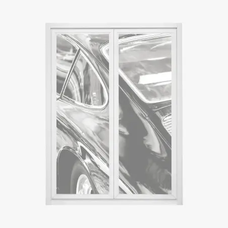 Fensteraufkleber oldtimer rückansicht detail in schwarzweiß – Pixers®