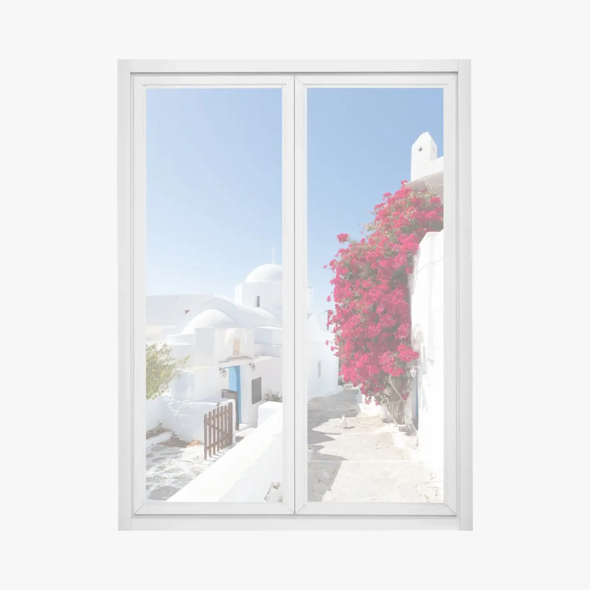 Fensteraufkleber sonnige gasse auf der insel mit leuchtender buganvillea – Pixers®