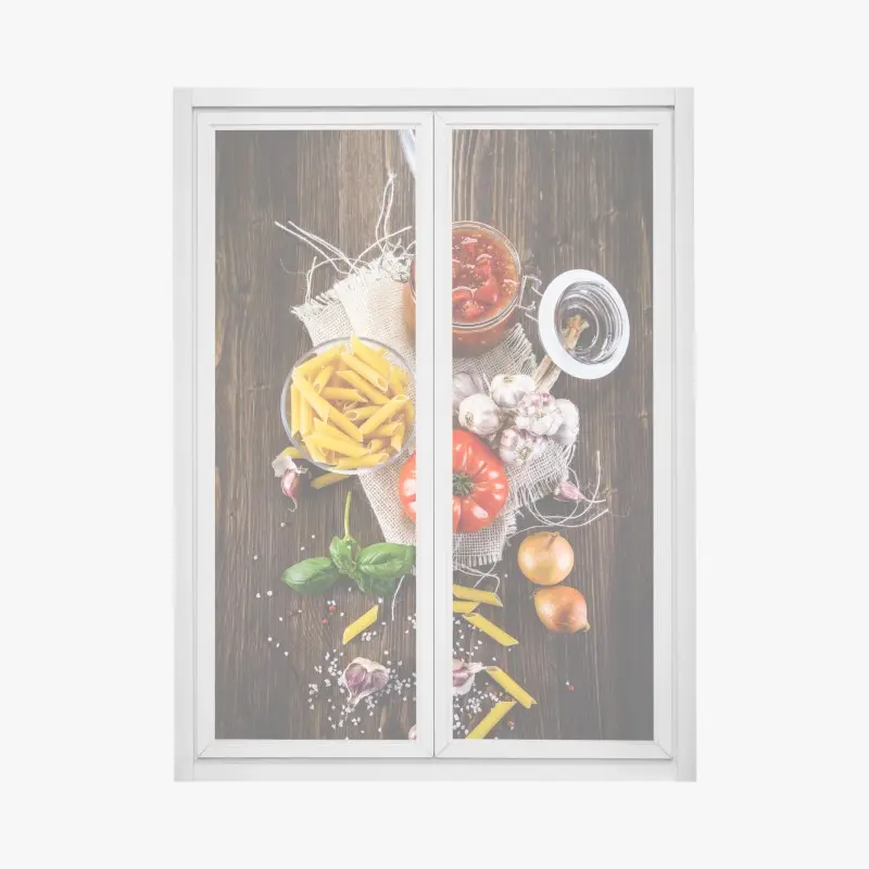 Fensteraufkleber rustikales italienisches pasta-arrangement