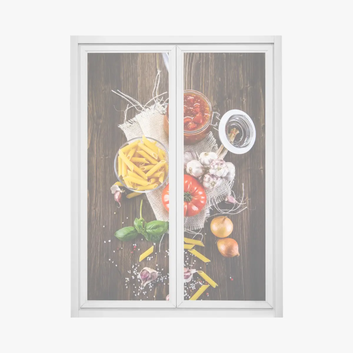 Fensteraufkleber rustikales italienisches pasta-arrangement – Pixers®
