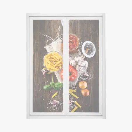 Fensteraufkleber rustikales italienisches pasta-arrangement – Pixers®