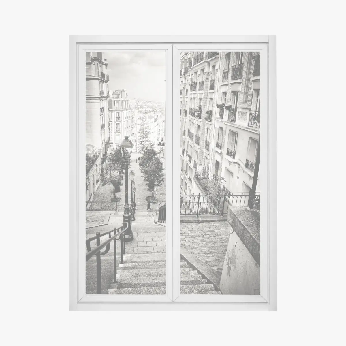 Fensteraufkleber städtische treppe in schwarzweiß – Pixers®