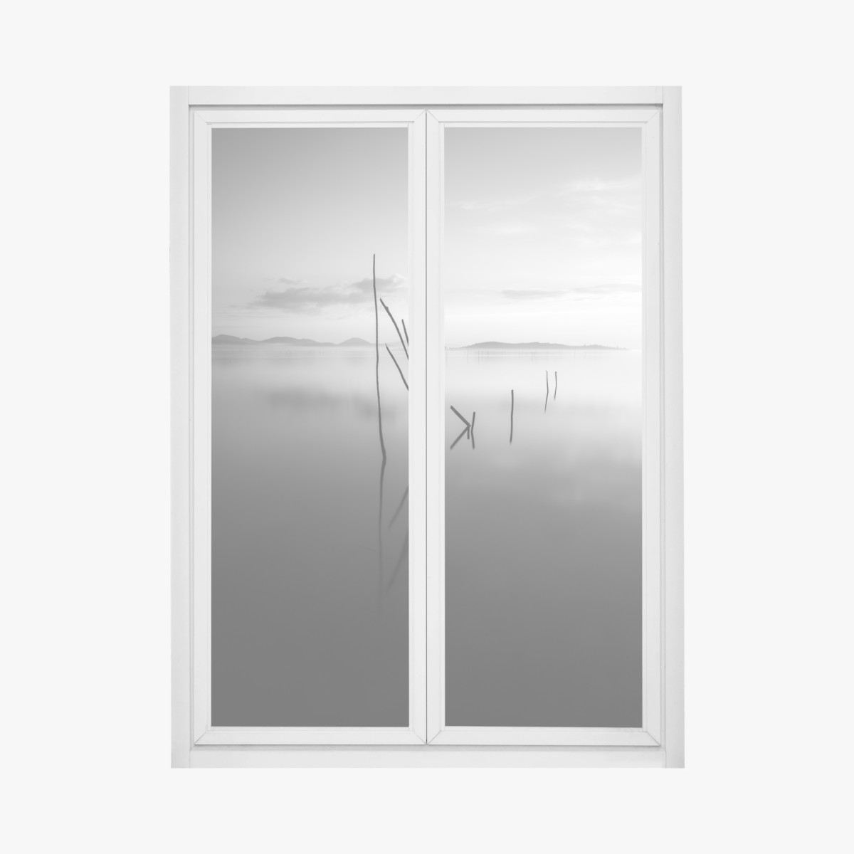 Fensteraufkleber ruhiger monochromer see mit reflexionen – Pixers®
