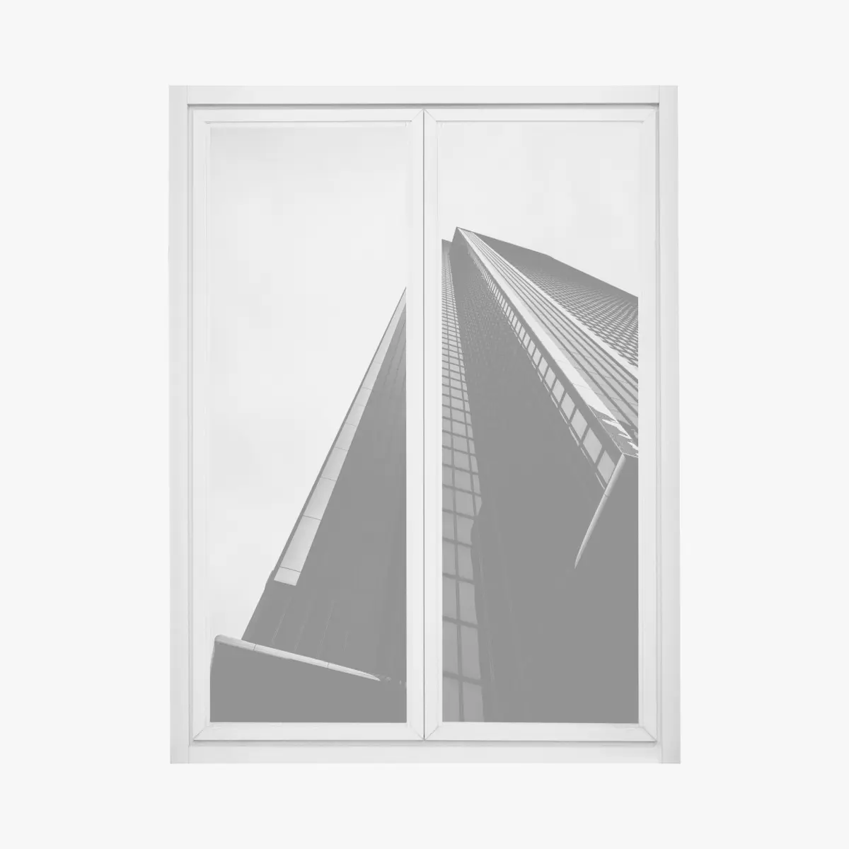 Fensteraufkleber monochromer wolkenkratzer in perspektive – Pixers®