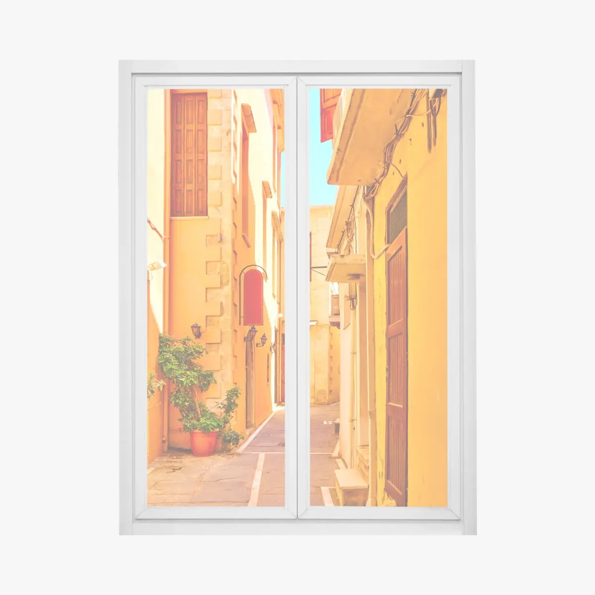 Fensteraufkleber sonnige gelbe gasse in Rethymno, Kreta – Pixers®