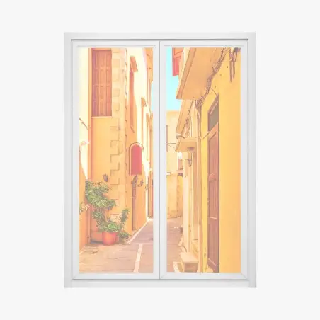 Fensteraufkleber sonnige gelbe gasse in Rethymno, Kreta – Pixers®