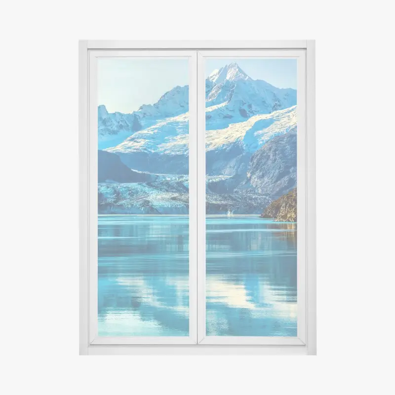 Fensteraufkleber majestätischer alpiner gletscher mit spiegelung