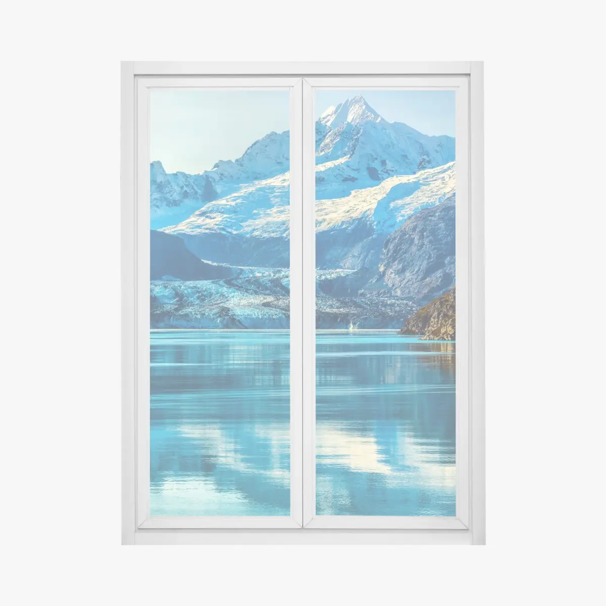 Fensteraufkleber majestätischer alpiner gletscher mit spiegelung – Pixers®