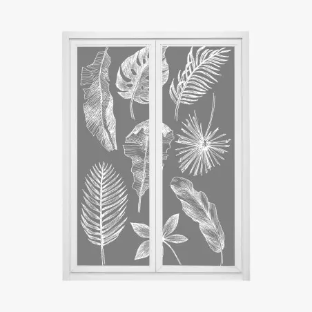 Fensteraufkleber monochrome blattkomposition – Pixers®