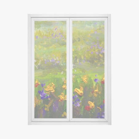 Fensteraufkleber lebendige wiese ölmalerei nahaufnahme – Pixers®
