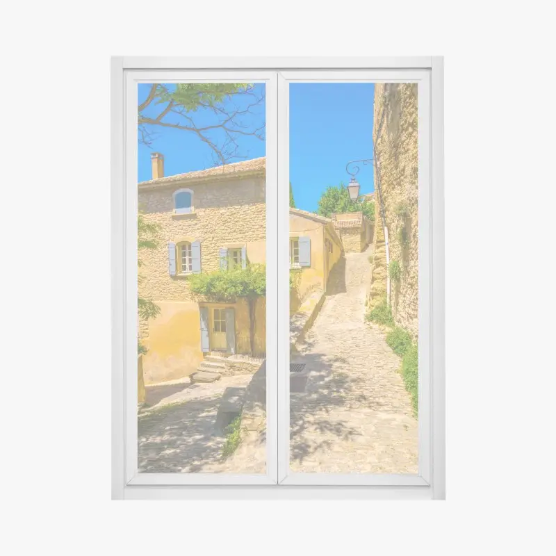 Fensteraufkleber sonnige kopfsteinpflastergasse