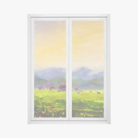 Fensteraufkleber sonnenaufgang über der sommerwiese – Pixers®