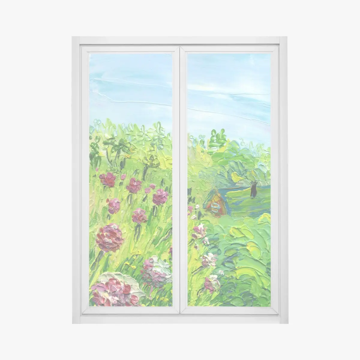 Fensteraufkleber pfingstrosenwiese im frühling — impasto blumenbild – Pixers®