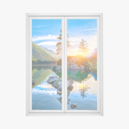 Fensteraufkleber sonnenuntergang über Hintersee felseninsel – Pixers®