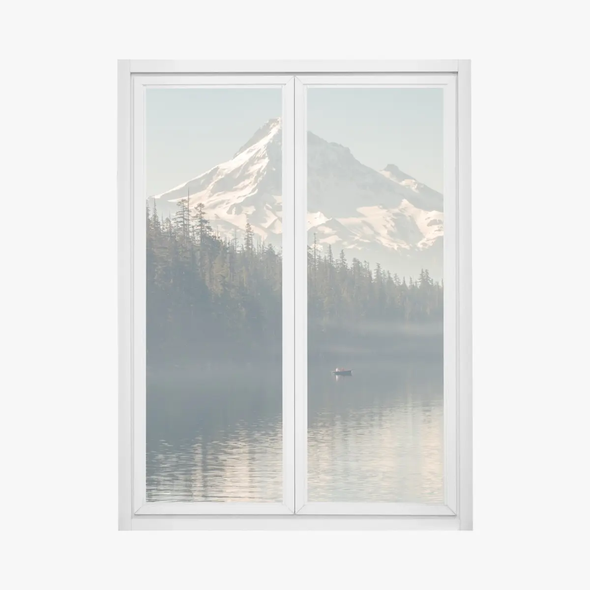 Fensteraufkleber schneebedeckter berg über ruhigem see – Pixers®