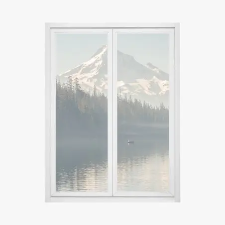 Fensteraufkleber schneebedeckter berg über ruhigem see – Pixers®