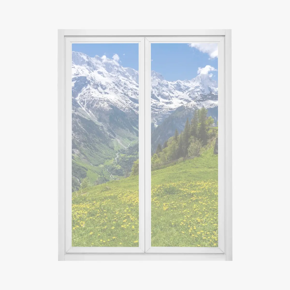 Fensteraufkleber alpwiese im frühling vor schneebedeckten gipfeln – Pixers®