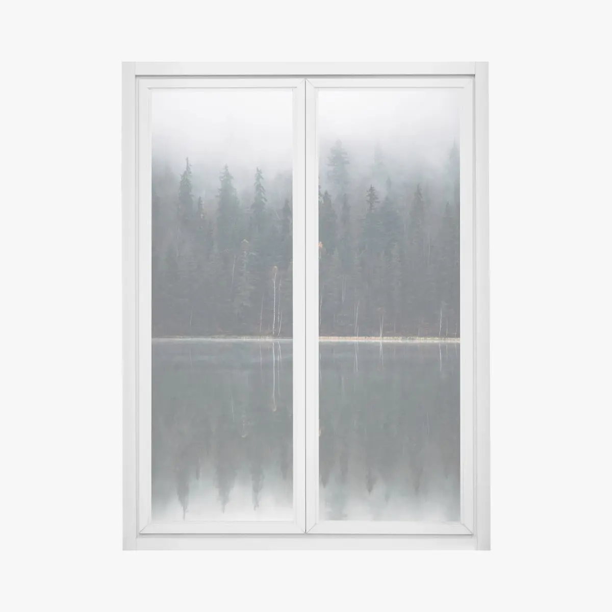 Fensteraufkleber neblige waldreflexion – Pixers®