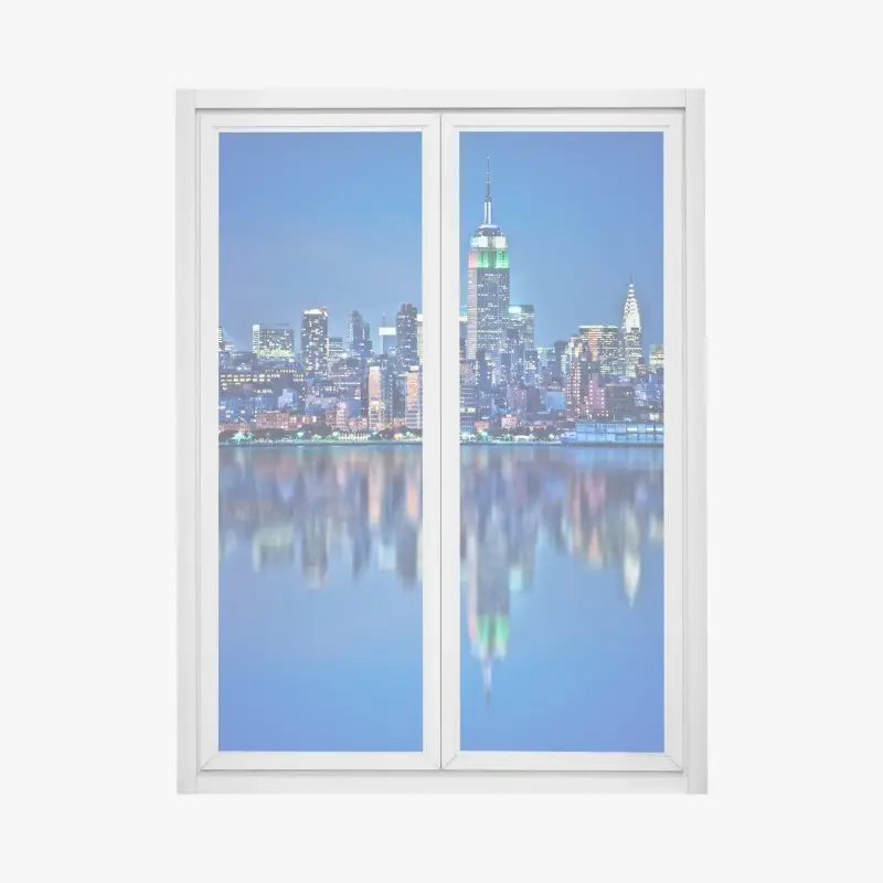 Fensteraufkleber New York skyline bei nacht mit spiegelung