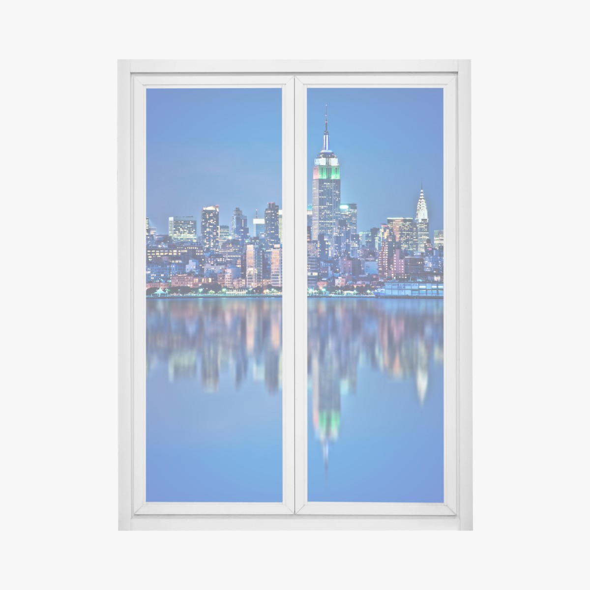 Fensteraufkleber New York skyline bei nacht mit spiegelung – Pixers®