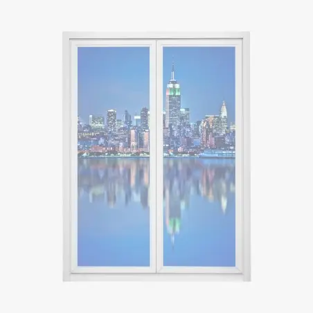 Fensteraufkleber New York skyline bei nacht mit spiegelung – Pixers®